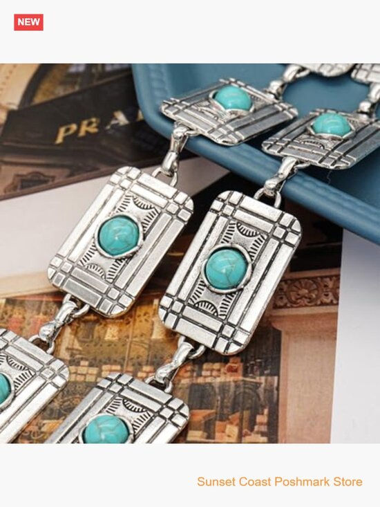 Western Turquoise Chain Metal Concho Cowgirl Belt for Country Concert Outfit main image 6